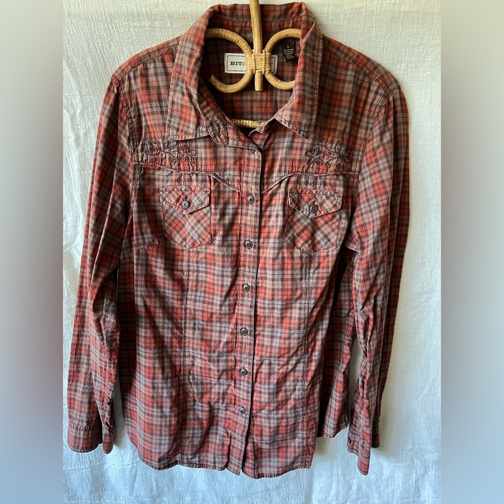 Bit & Bridle Maroon Plaid Shirt women’s large